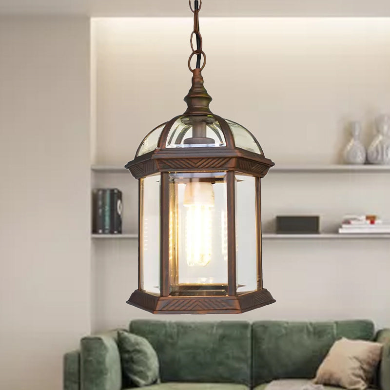 Vintage Lantern Ceiling Hanging Light - Black/Bronze/Gold Finish With Clear Glass Shade 1 Bulb