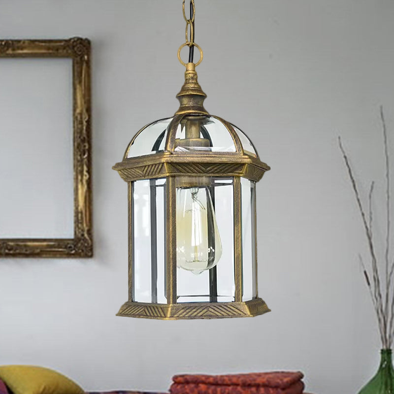 Vintage Lantern Ceiling Hanging Light with Clear Glass Shade - Black/Bronze/Gold - 1 Bulb - Outdoor Lighting - 8"/9.5"/12" W