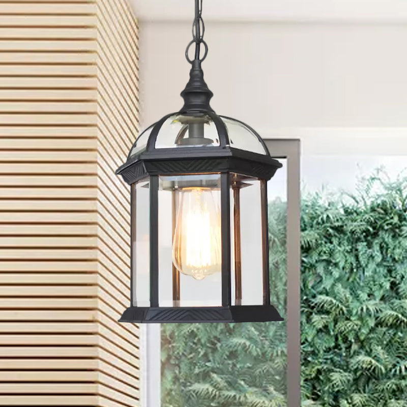 Vintage Lantern Ceiling Hanging Light - Black/Bronze/Gold Finish With Clear Glass Shade 1 Bulb