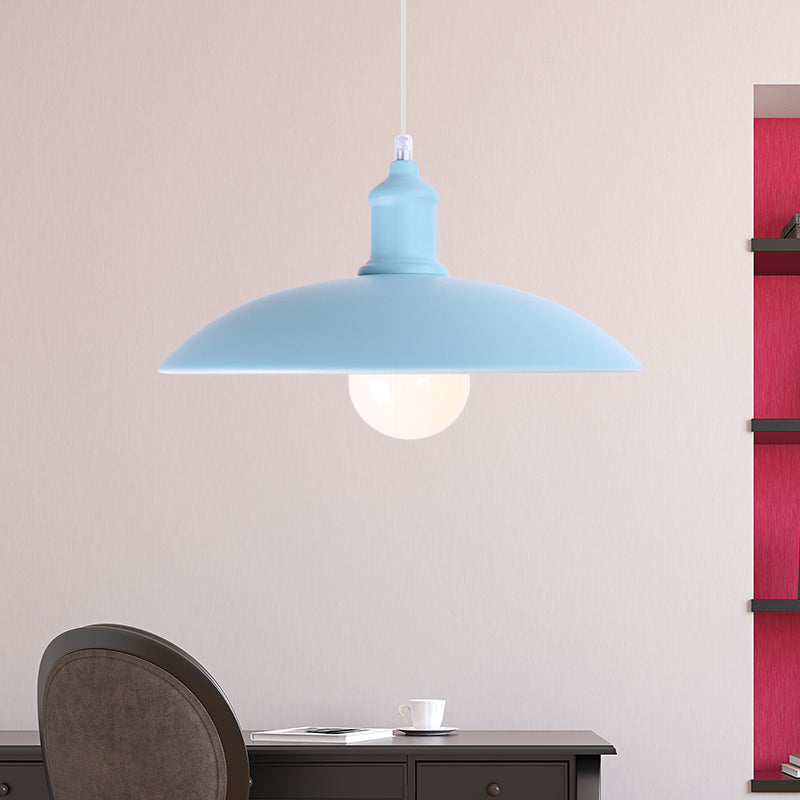 Macaron Stylish Blue/Green Metal Pendant Lamp for Dining Room - 1-Light Bowl Suspension Light, 12.5"/16" Dia