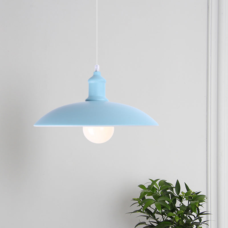 Macaron Stylish Blue/Green Metal Pendant Lamp for Dining Room - 1-Light Bowl Suspension Light, 12.5"/16" Dia
