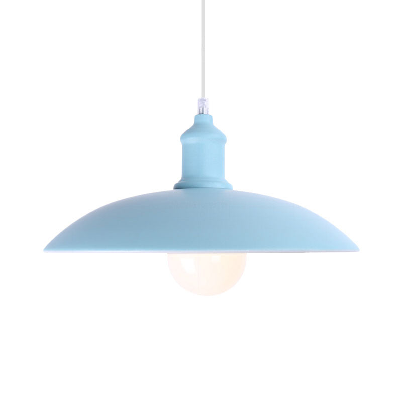 Macaron Stylish Blue/Green Metal Pendant Lamp for Dining Room - 1-Light Bowl Suspension Light, 12.5"/16" Dia