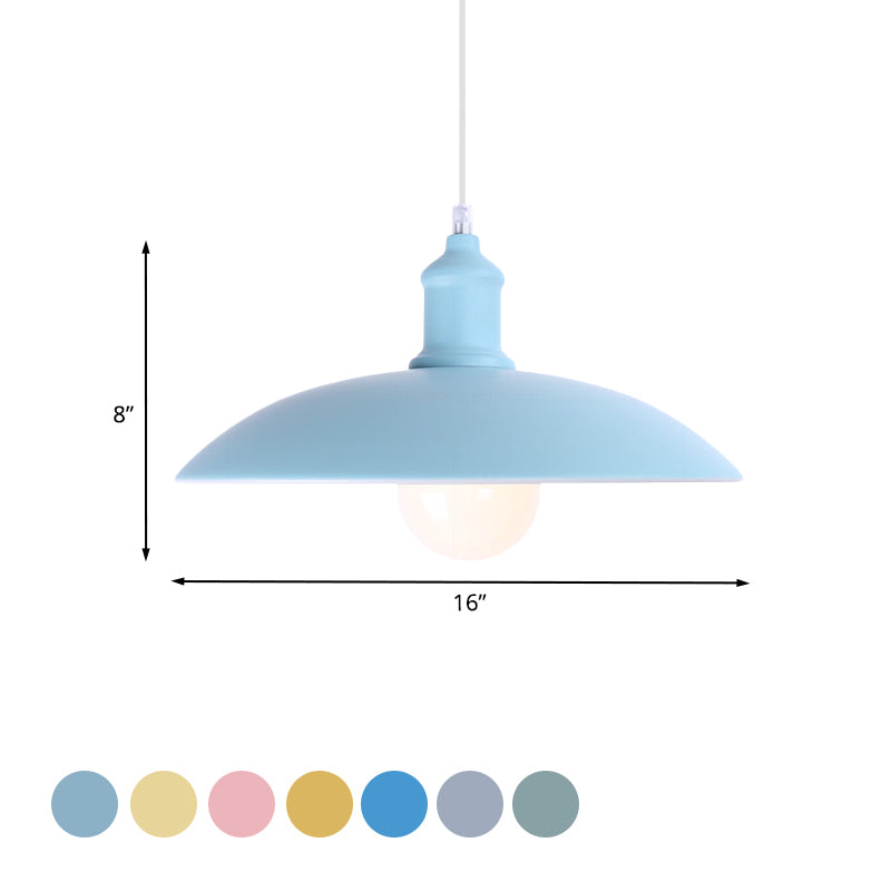 Stylish Macaron Blue/Green Bowl Pendant Lamp - Metal Suspension Light For Dining Room 12.5/16 Dia