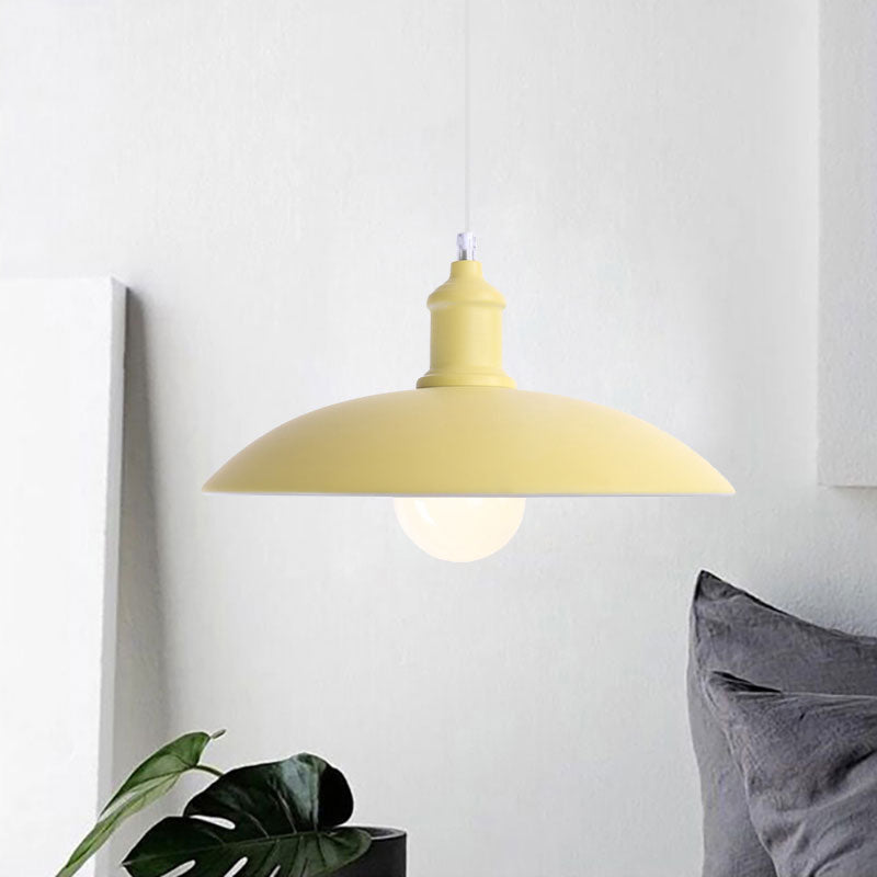 Macaron Stylish Blue/Green Metal Pendant Lamp for Dining Room - 1-Light Bowl Suspension Light, 12.5"/16" Dia