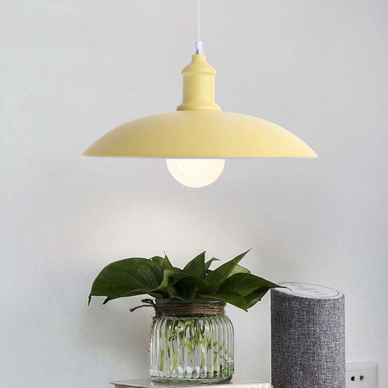 Macaron Stylish Blue/Green Metal Pendant Lamp for Dining Room - 1-Light Bowl Suspension Light, 12.5"/16" Dia