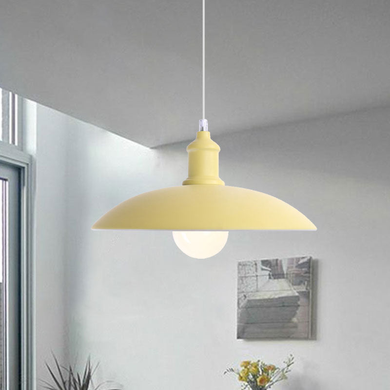 Macaron Stylish Blue/Green Metal Pendant Lamp for Dining Room - 1-Light Bowl Suspension Light, 12.5"/16" Dia