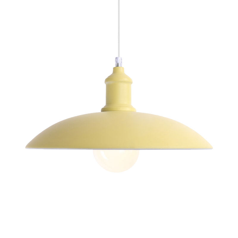Macaron Stylish Blue/Green Metal Pendant Lamp for Dining Room - 1-Light Bowl Suspension Light, 12.5"/16" Dia