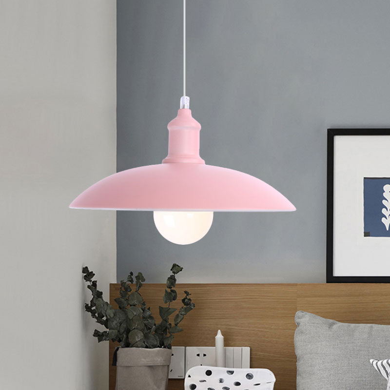 Macaron Stylish Blue/Green Metal Pendant Lamp for Dining Room - 1-Light Bowl Suspension Light, 12.5"/16" Dia
