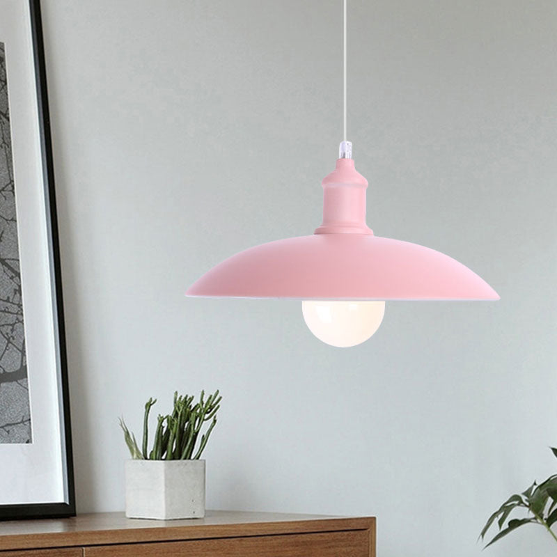 Macaron Stylish Blue/Green Metal Pendant Lamp for Dining Room - 1-Light Bowl Suspension Light, 12.5"/16" Dia