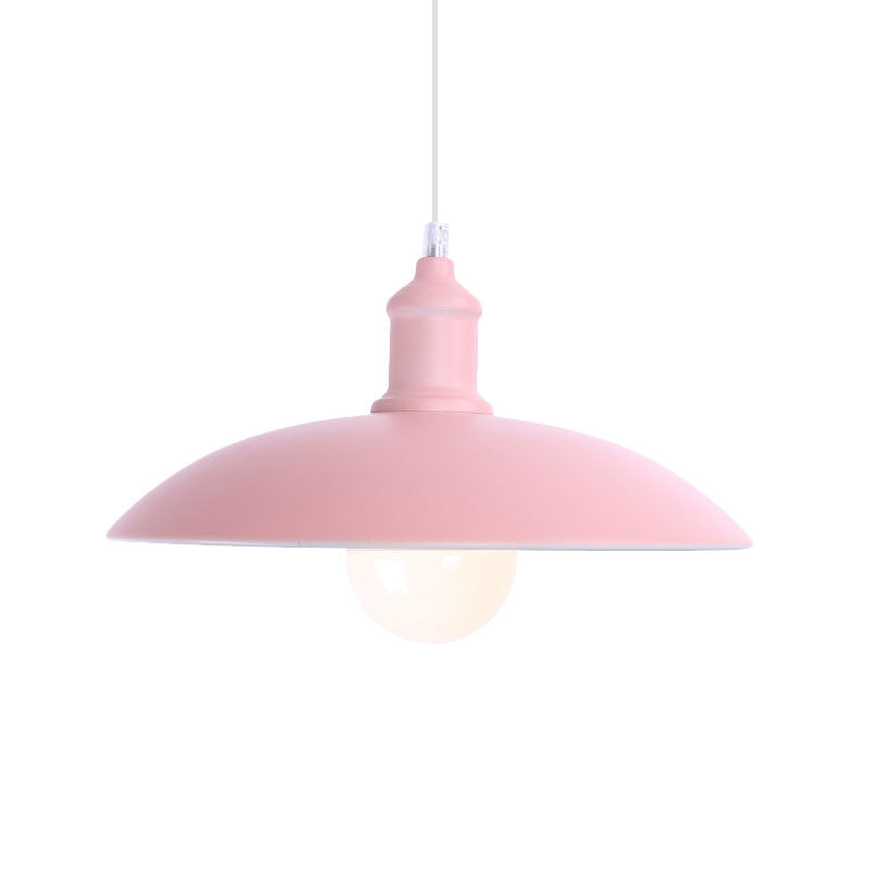 Macaron Stylish Blue/Green Metal Pendant Lamp for Dining Room - 1-Light Bowl Suspension Light, 12.5"/16" Dia