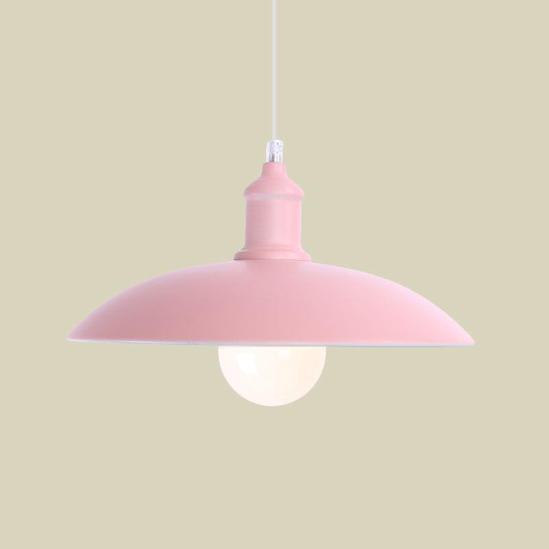 Stylish Macaron Blue/Green Bowl Pendant Lamp - Metal Suspension Light For Dining Room 12.5/16 Dia