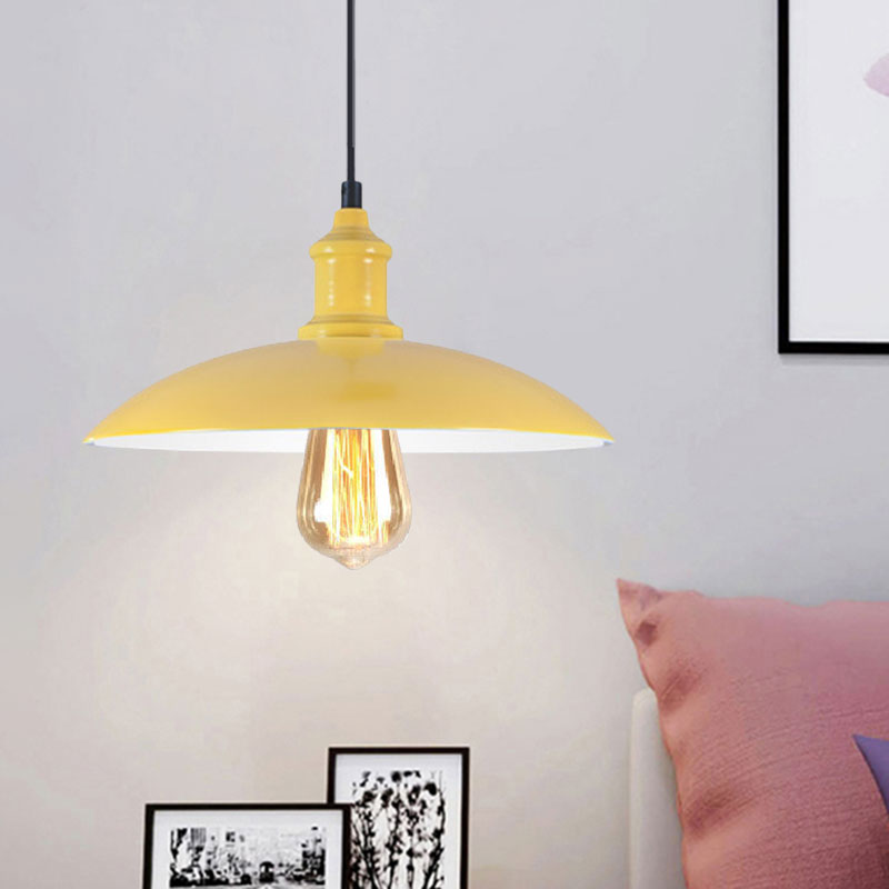 Macaron Stylish Blue/Green Metal Pendant Lamp for Dining Room - 1-Light Bowl Suspension Light, 12.5"/16" Dia