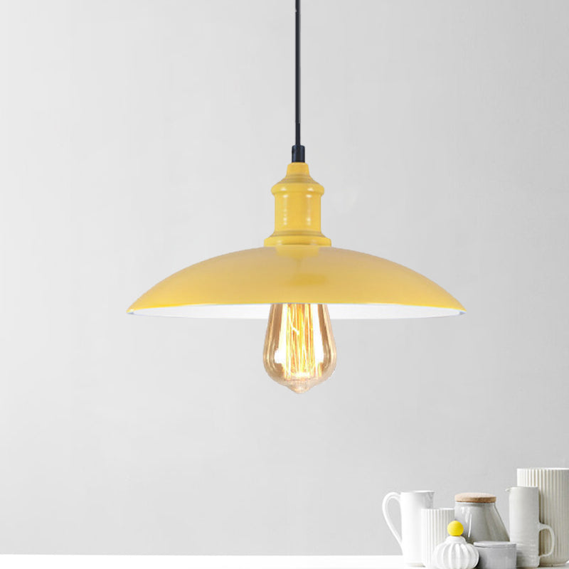 Macaron Stylish Blue/Green Metal Pendant Lamp for Dining Room - 1-Light Bowl Suspension Light, 12.5"/16" Dia