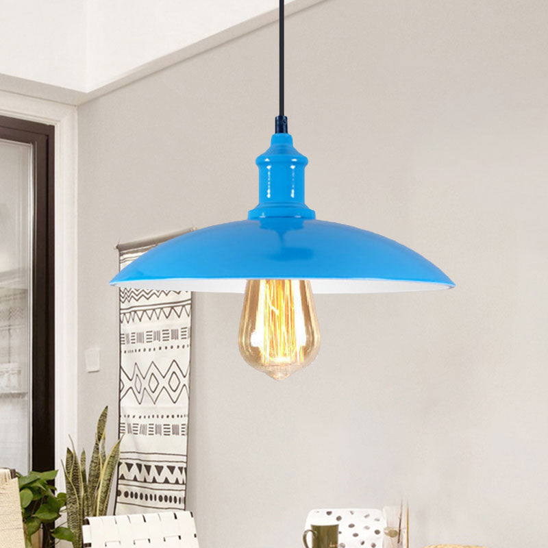 Macaron Stylish Blue/Green Metal Pendant Lamp for Dining Room - 1-Light Bowl Suspension Light, 12.5"/16" Dia