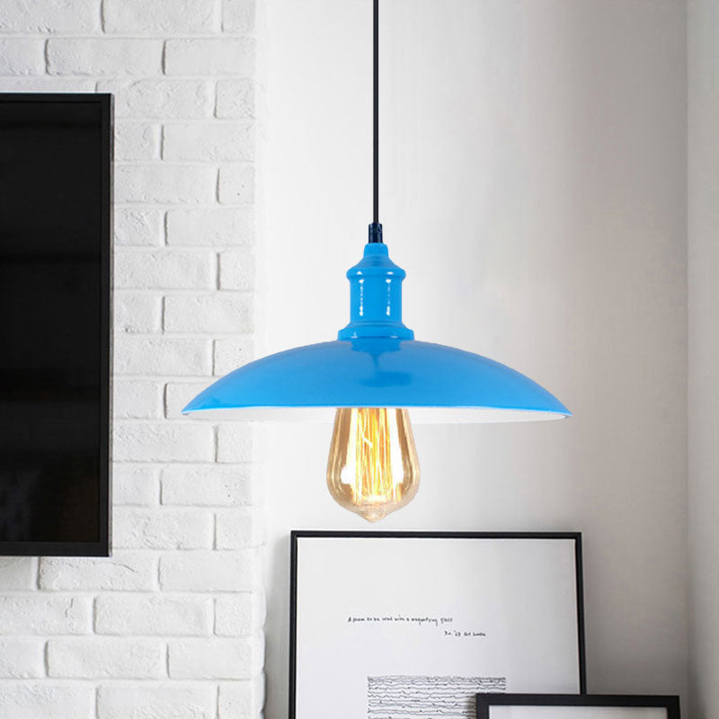 Macaron Stylish Blue/Green Metal Pendant Lamp for Dining Room - 1-Light Bowl Suspension Light, 12.5"/16" Dia
