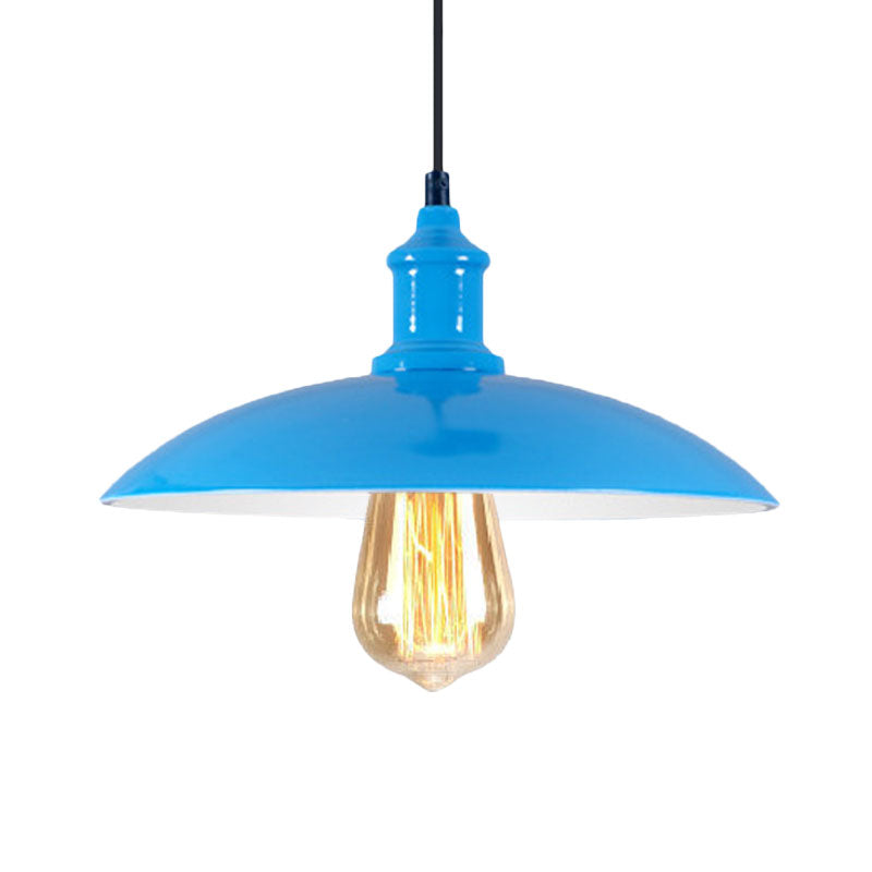 Macaron Stylish Blue/Green Metal Pendant Lamp for Dining Room - 1-Light Bowl Suspension Light, 12.5"/16" Dia