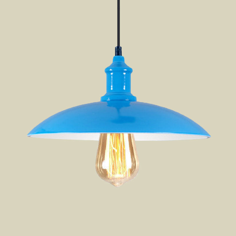 Macaron Stylish Blue/Green Metal Pendant Lamp for Dining Room - 1-Light Bowl Suspension Light, 12.5"/16" Dia