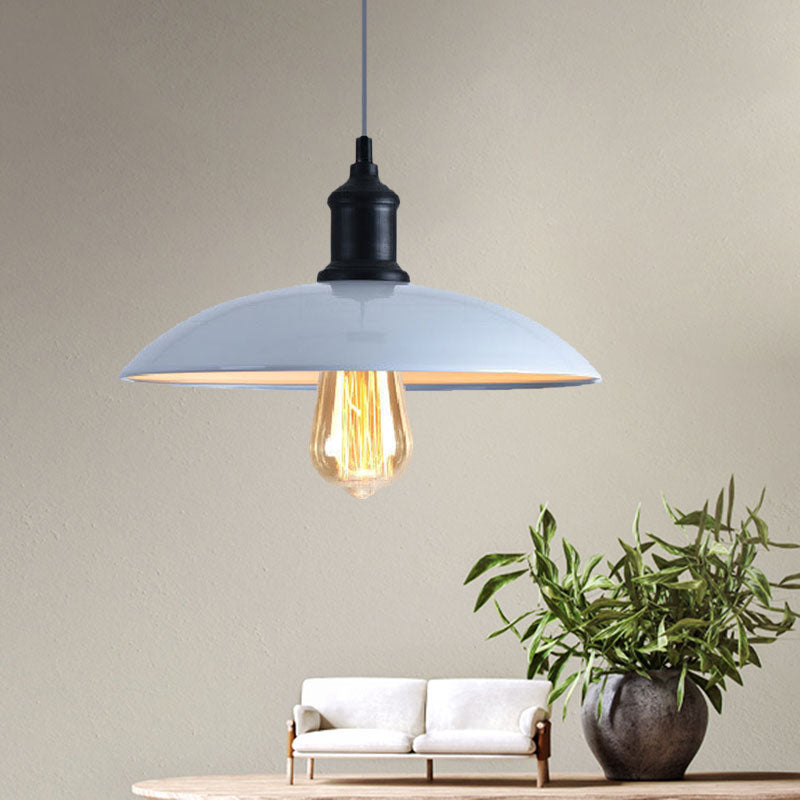 Macaron Stylish Blue/Green Metal Pendant Lamp for Dining Room - 1-Light Bowl Suspension Light, 12.5"/16" Dia