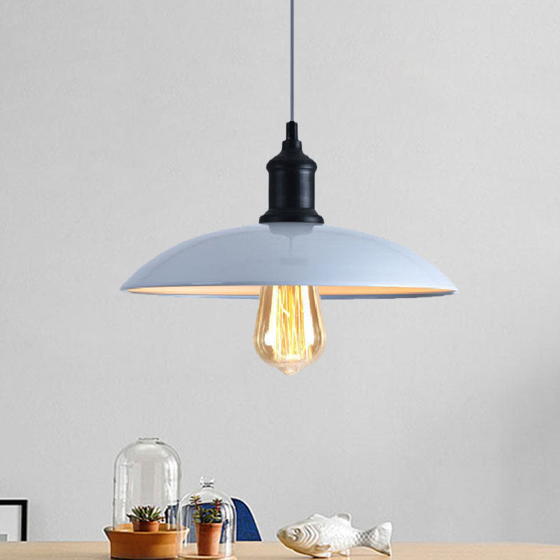 Macaron Stylish Blue/Green Metal Pendant Lamp for Dining Room - 1-Light Bowl Suspension Light, 12.5"/16" Dia