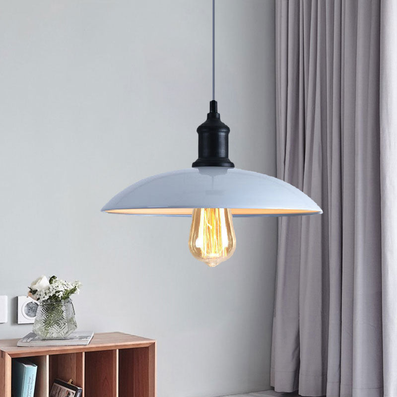 Stylish Macaron Blue/Green Bowl Pendant Lamp - Metal Suspension Light For Dining Room 12.5/16 Dia