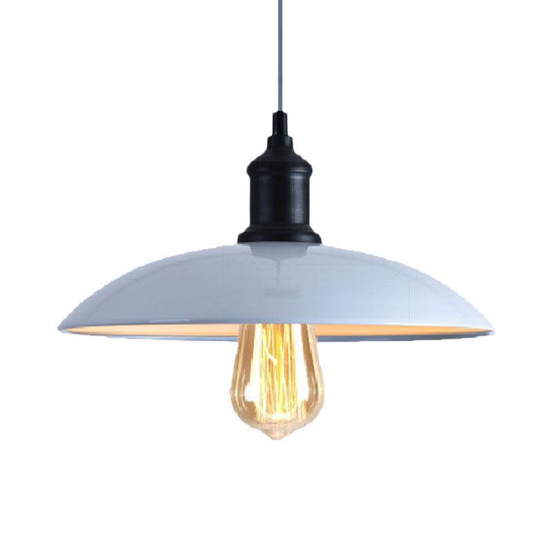 Macaron Stylish Blue/Green Metal Pendant Lamp for Dining Room - 1-Light Bowl Suspension Light, 12.5"/16" Dia