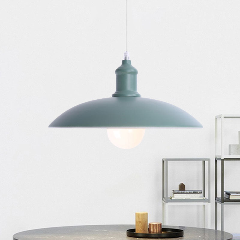 Macaron Stylish Blue/Green Metal Pendant Lamp for Dining Room - 1-Light Bowl Suspension Light, 12.5"/16" Dia
