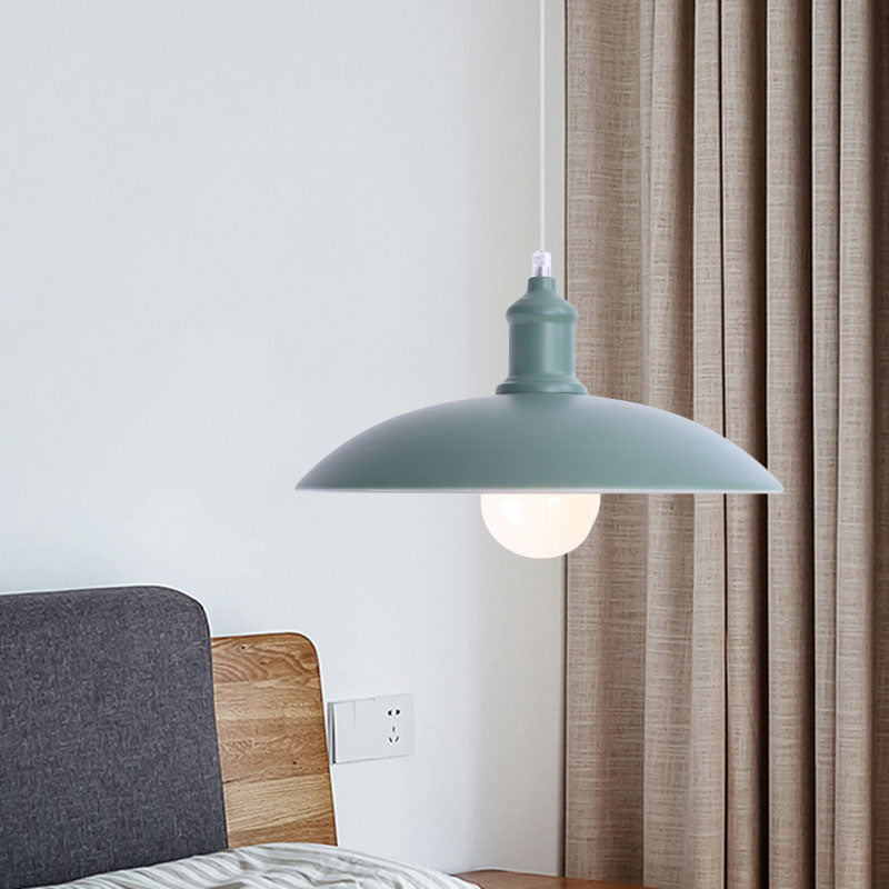 Macaron Stylish Blue/Green Metal Pendant Lamp for Dining Room - 1-Light Bowl Suspension Light, 12.5"/16" Dia