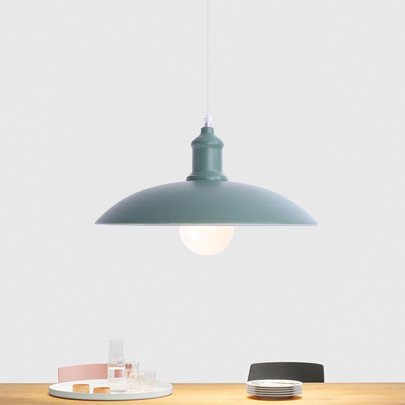 Stylish Macaron Blue/Green Bowl Pendant Lamp - Metal Suspension Light For Dining Room 12.5/16 Dia