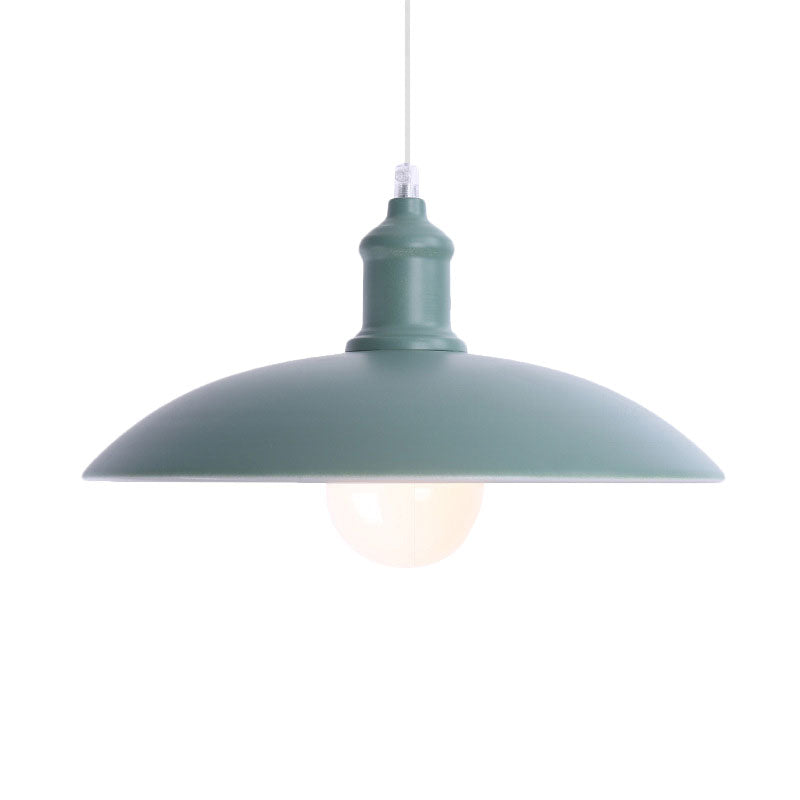 Macaron Stylish Blue/Green Metal Pendant Lamp for Dining Room - 1-Light Bowl Suspension Light, 12.5"/16" Dia