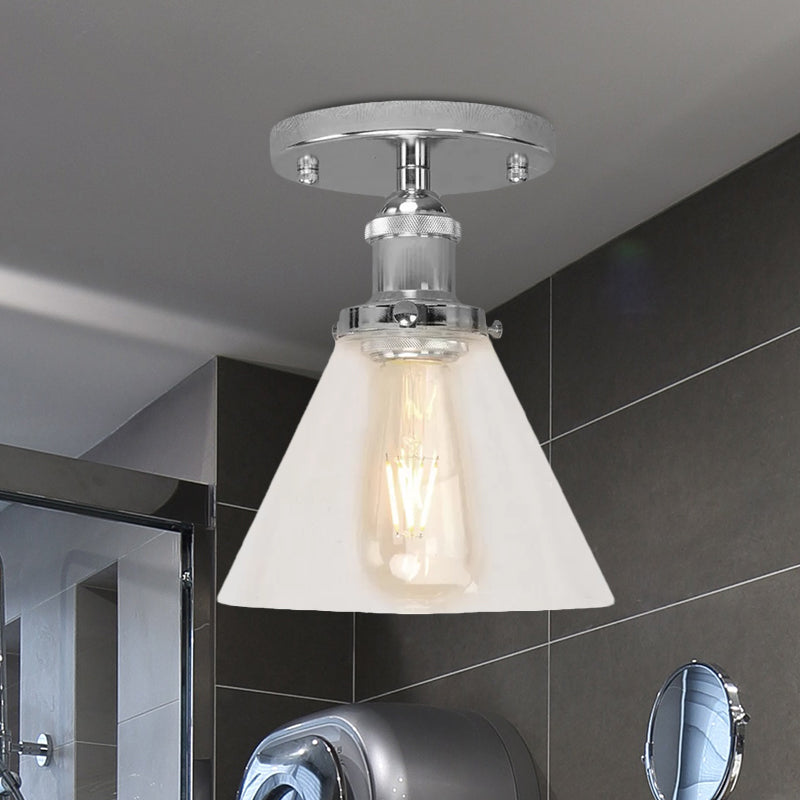Industrial Clear Glass Ceiling Light in Black/Brass/Copper - Single Bulb Semi Flush Mount