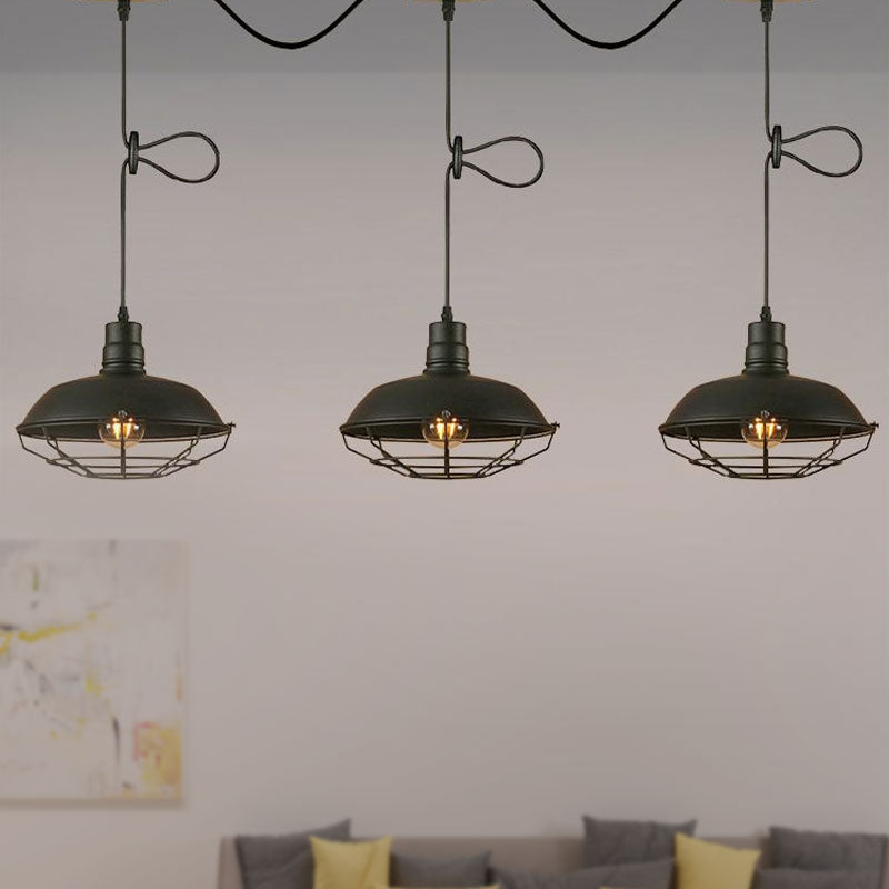 Suspension industrielle en métal avec cage métallique - 3/5 lumières en finition noire pour cuisine