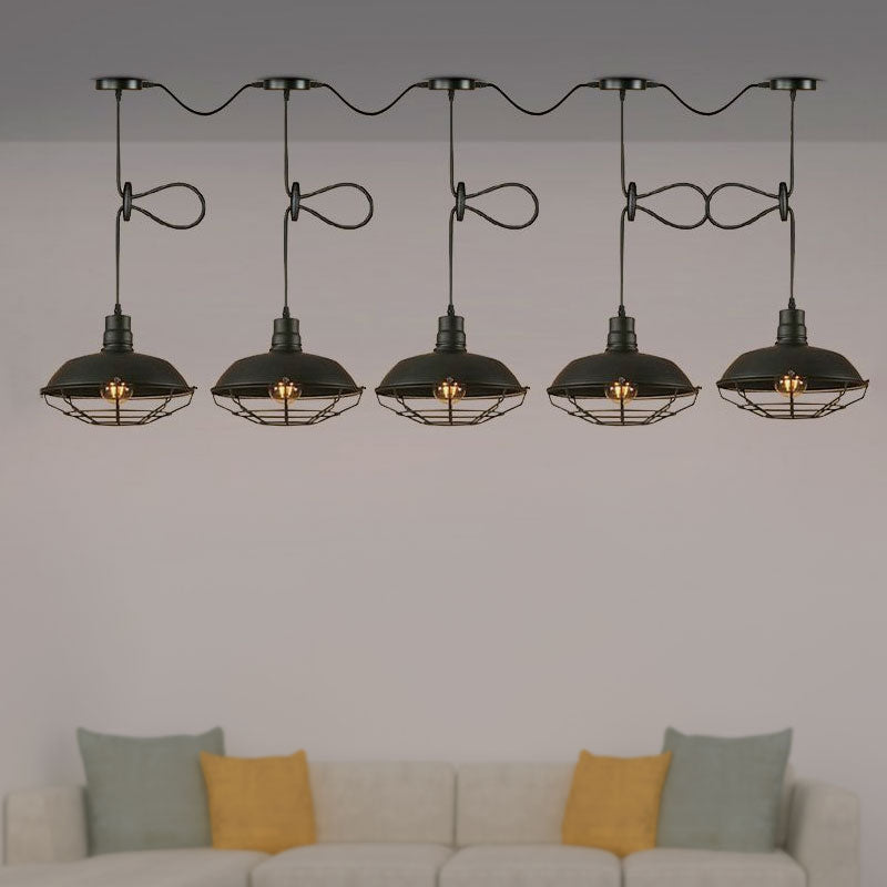 Suspension industrielle en métal avec cage métallique - 3/5 lumières en finition noire pour cuisine
