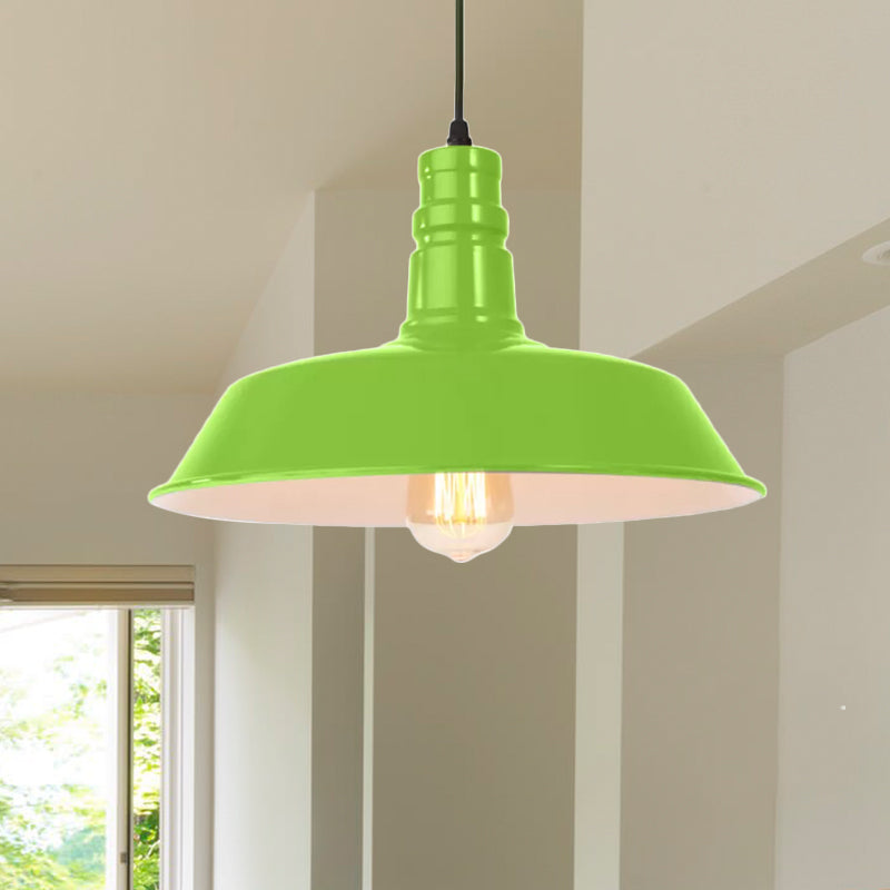 Retro Style Metal Barn Shade Hanging Lamp - 1 Bulb Ceiling Pendant in Pink/Yellow - Multiple Diameter Options