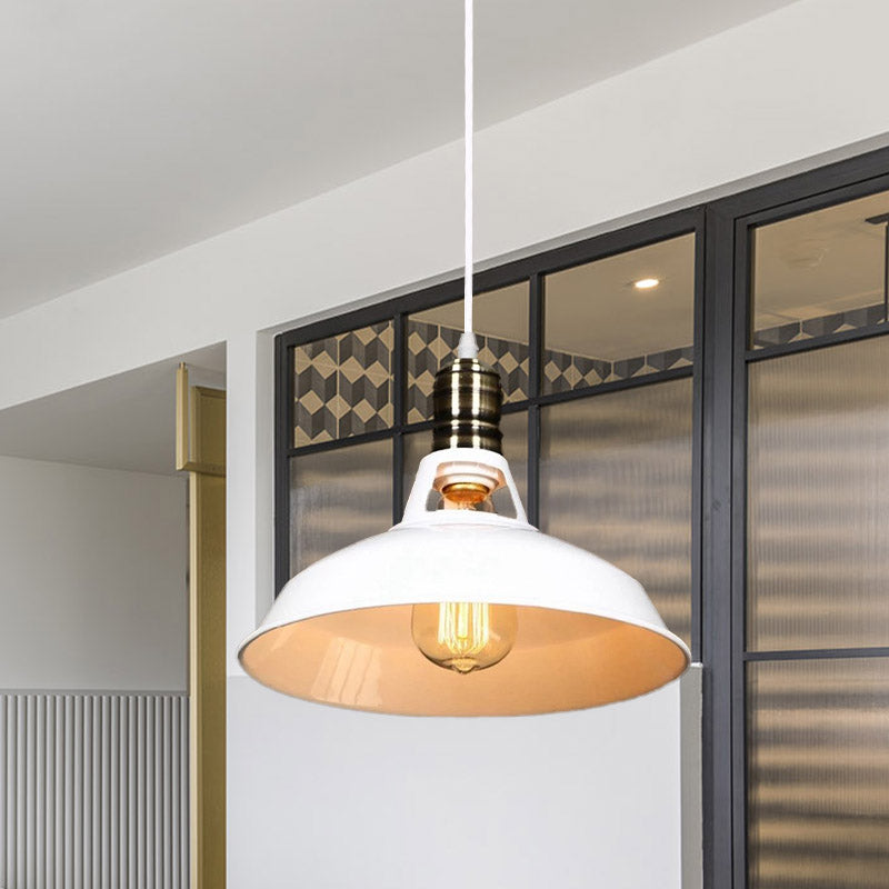 1-Head Barn Pendant Lighting, Industrial Style, Available in Black/White, 10.5/12/15 Inch Diameter