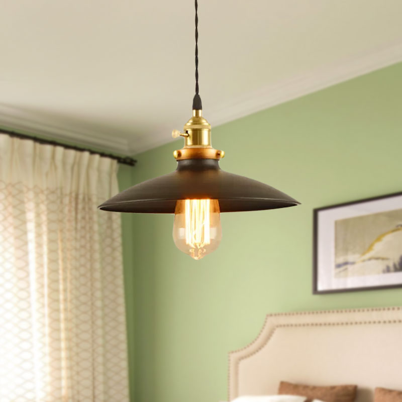 Lampe suspendue de style industriel en forme de bol de 10"/12,5" de large - 1 lampe suspendue en métal en noir/blanc/rouge