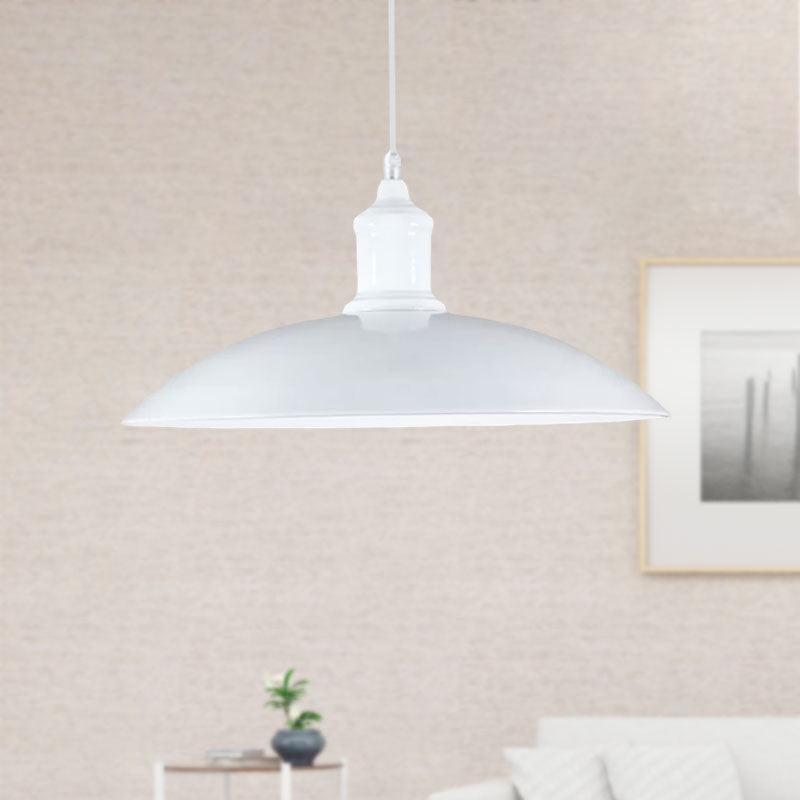 Suspension en métal de style industriel - 12,5"/16" L - 1 lumière - Noir/Blanc - pour plafond de salon