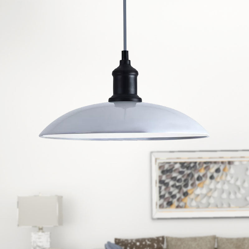 Suspension en métal de style industriel - 12,5"/16" L - 1 lumière - Noir/Blanc - pour plafond de salon