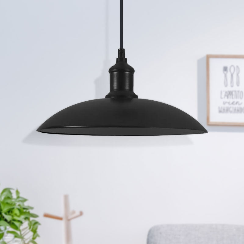 Suspension en métal de style industriel - 12,5"/16" L - 1 lumière - Noir/Blanc - pour plafond de salon
