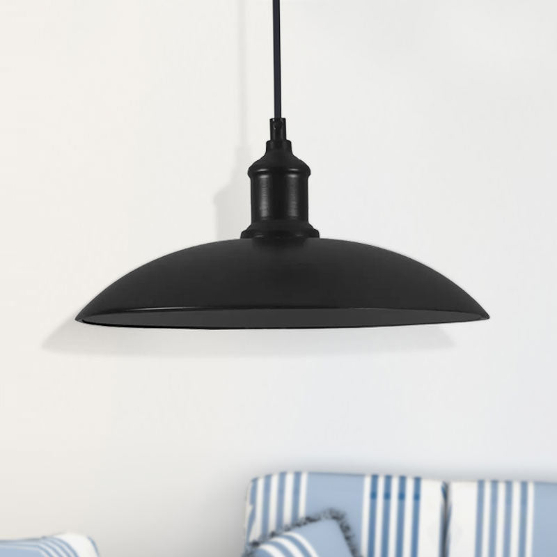 Suspension en métal de style industriel - 12,5"/16" L - 1 lumière - Noir/Blanc - pour plafond de salon