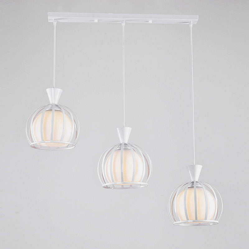 Suspension en forme de dôme en métal rétro avec abat-jour en verre laiteux - Luminaire suspendu d'intérieur à 3 ampoules en noir/blanc