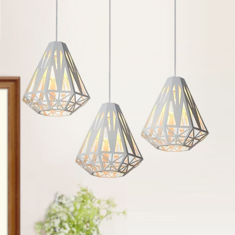 Stylish Wire Cage Suspension Light with Diamond Shade - Loft 3-Head Metal Ceiling Fixture (Black/White)