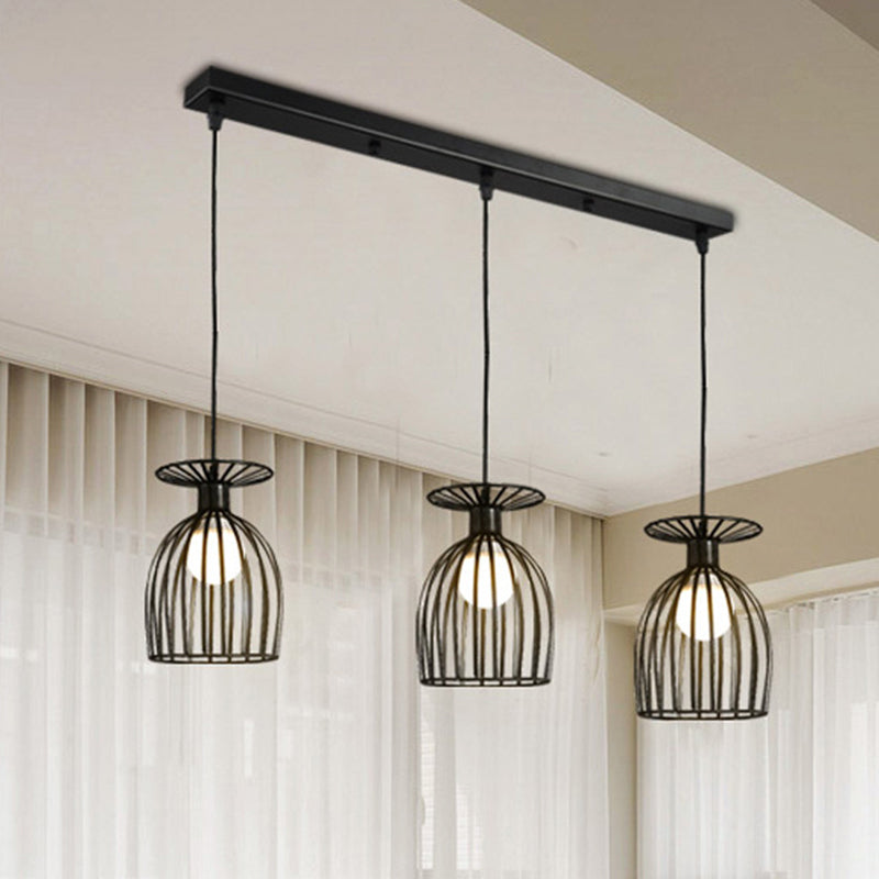 Suspension Cage Shade - Plafonnier industriel en verre à vin et métal pour salle à manger (noir/blanc, 3 lumières)
