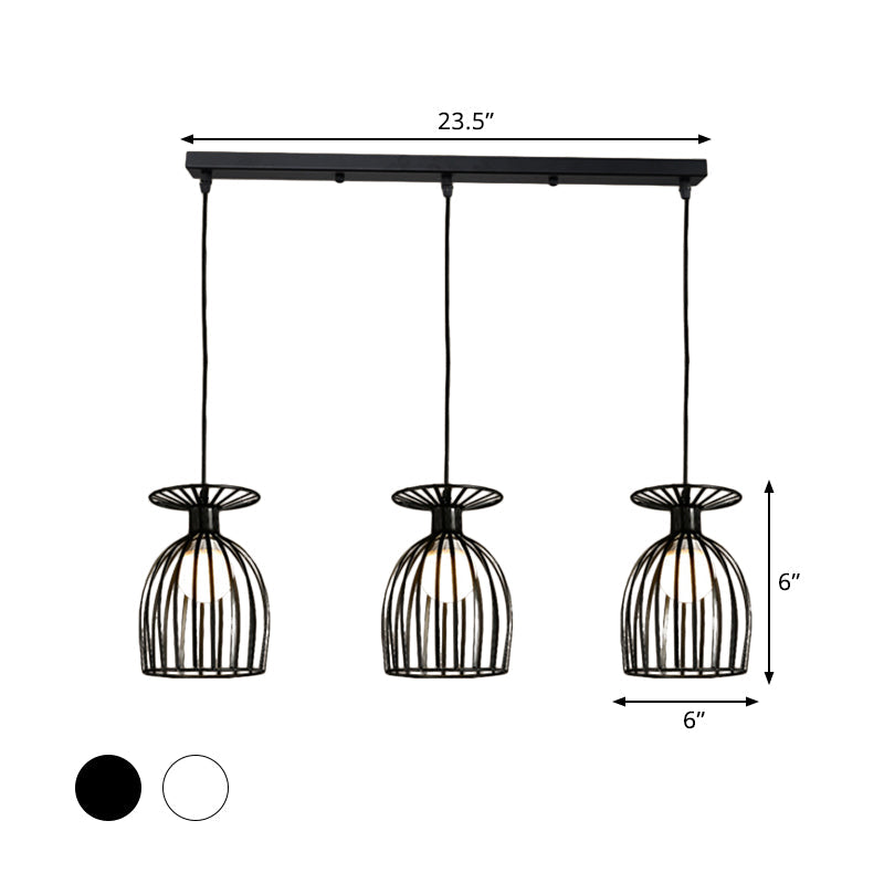 Suspension Cage Shade - Plafonnier industriel en verre à vin et métal pour salle à manger (noir/blanc, 3 lumières)