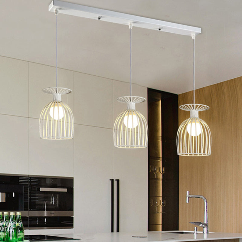 Suspension Cage Shade - Plafonnier industriel en verre à vin et métal pour salle à manger (noir/blanc, 3 lumières)