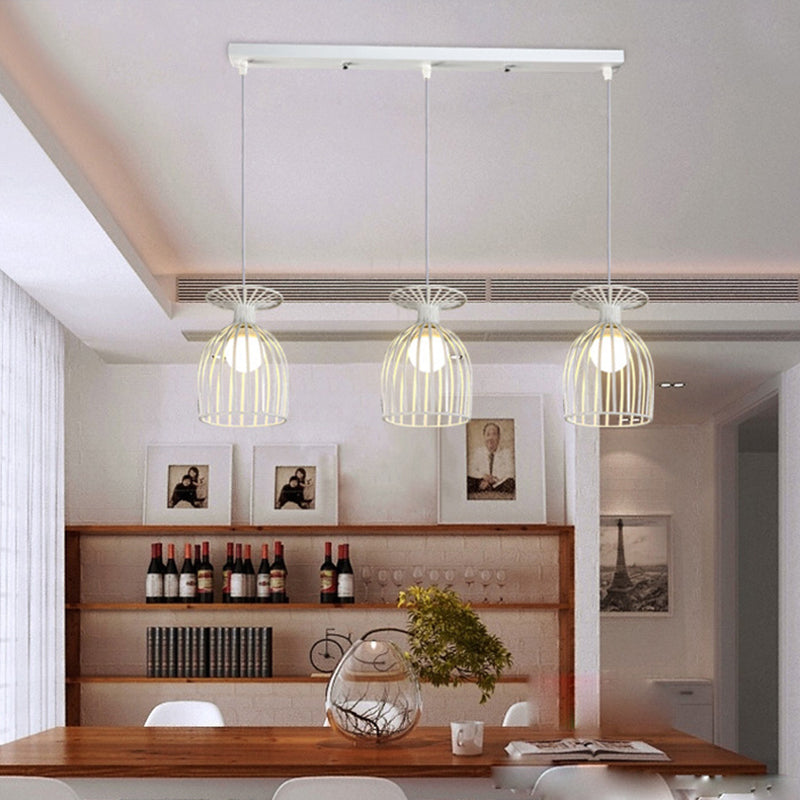 Suspension Cage Shade - Plafonnier industriel en verre à vin et métal pour salle à manger (noir/blanc, 3 lumières)