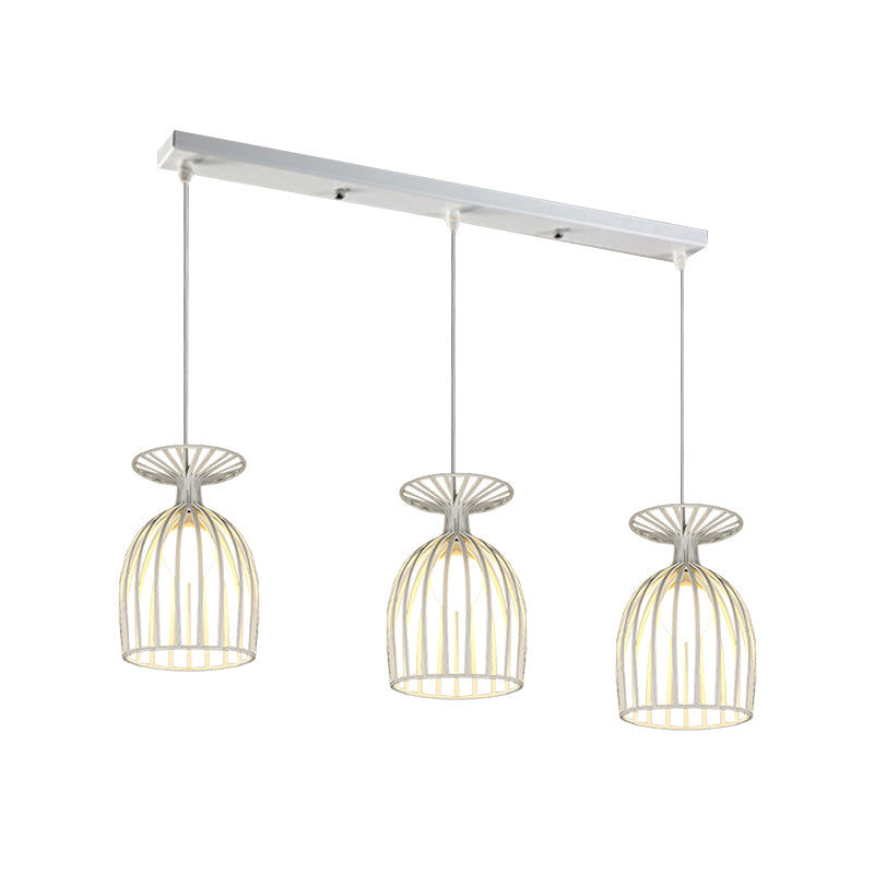 Suspension Cage Shade - Plafonnier industriel en verre à vin et métal pour salle à manger (noir/blanc, 3 lumières)