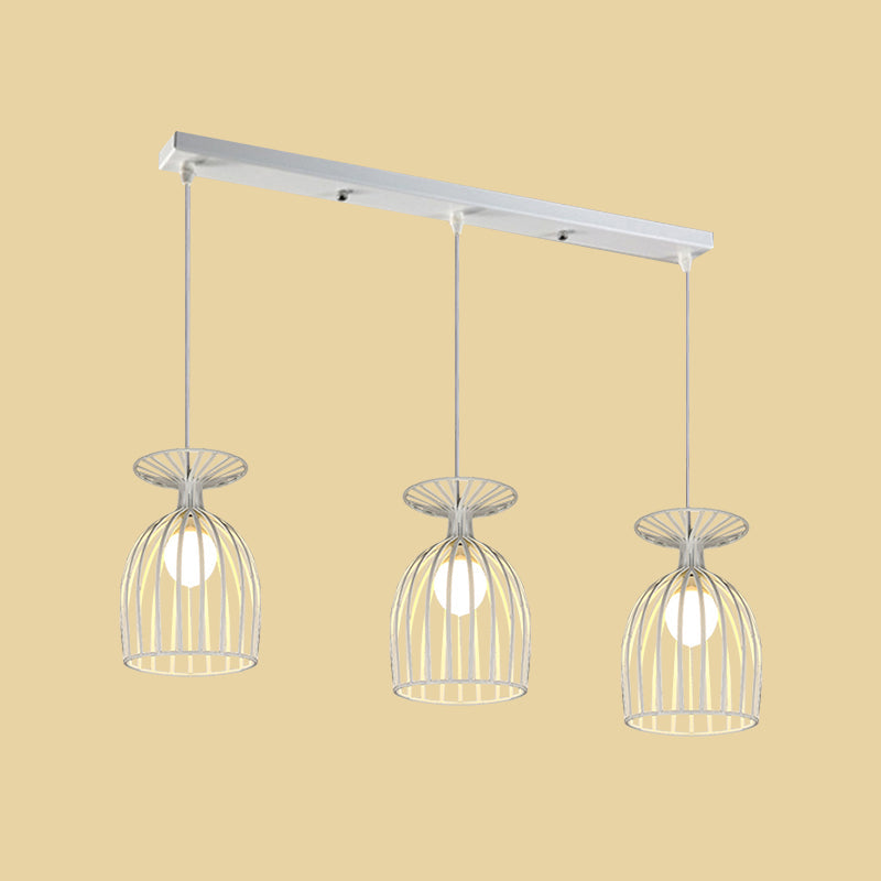 Suspension Cage Shade - Plafonnier industriel en verre à vin et métal pour salle à manger (noir/blanc, 3 lumières)