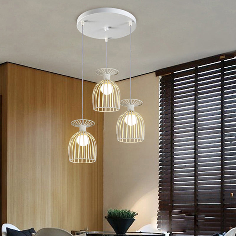 Suspension Cage Shade - Plafonnier industriel en verre à vin et métal pour salle à manger (noir/blanc, 3 lumières)