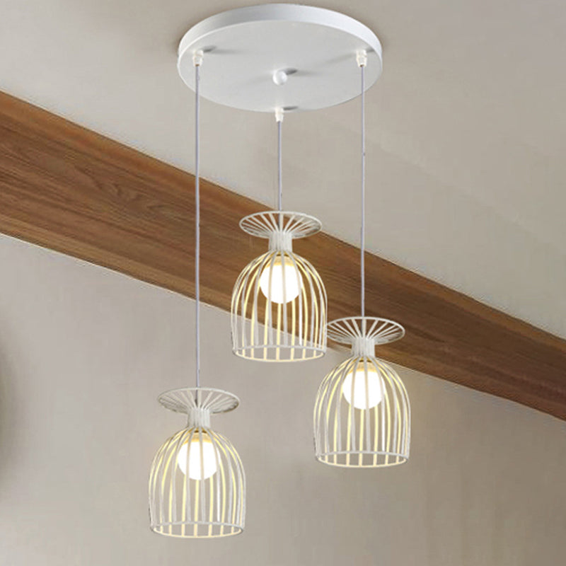 Suspension Cage Shade - Plafonnier industriel en verre à vin et métal pour salle à manger (noir/blanc, 3 lumières)