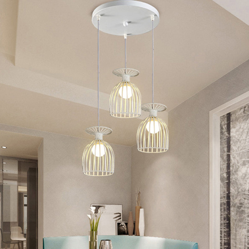 Suspension Cage Shade - Plafonnier industriel en verre à vin et métal pour salle à manger (noir/blanc, 3 lumières)